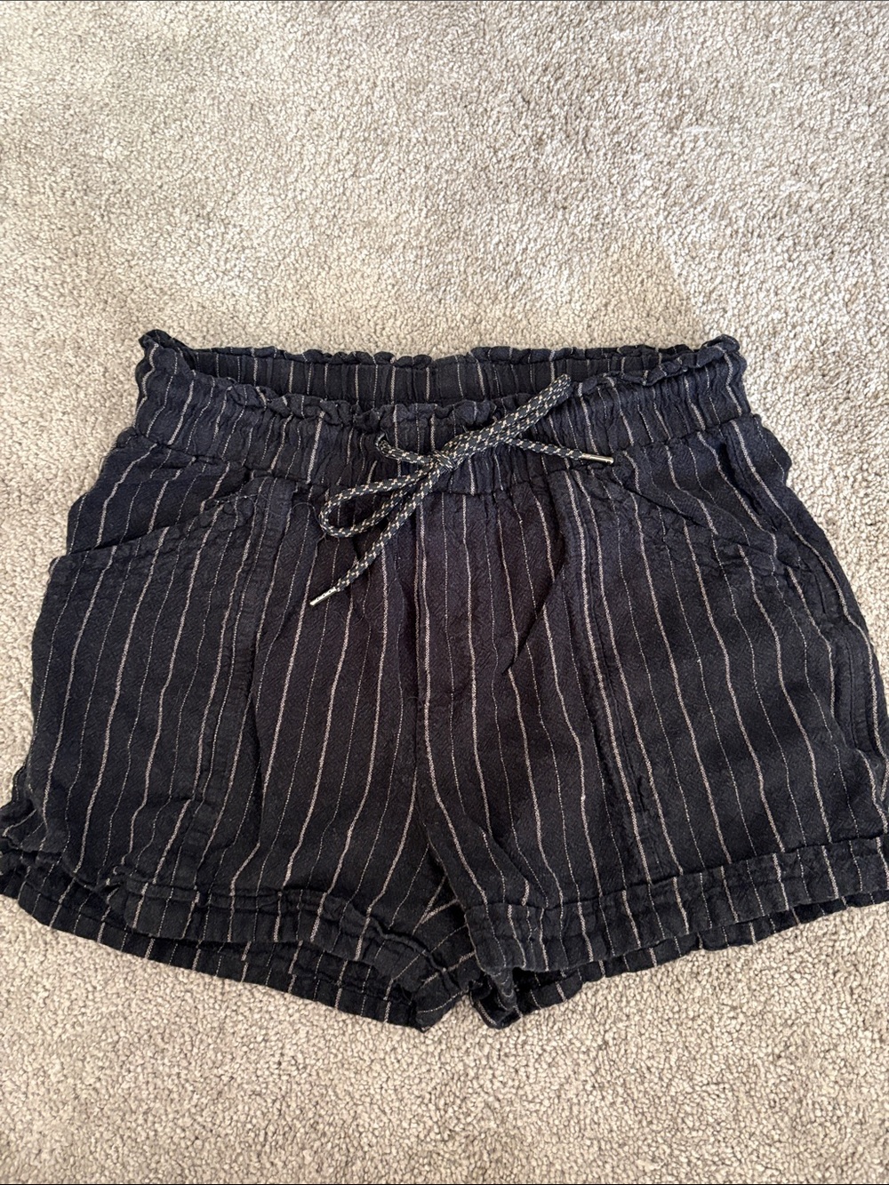 Rewind Black Pinstripe High-Waist Drawstring Shorts